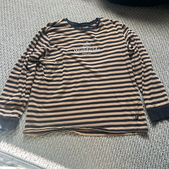 HUF Tan and Black Striped Long Sleeve - Picture 1 of 3